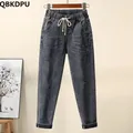 Oversize 100kg Jeans larghi donna elastico a vita alta Harem Vaqueros Casual Jogger Denim pantaloni