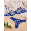 Floral Lingerie Sexy Embroidery See Through Lace Underwire Bra Thong Fancy Women Underwear Intimate