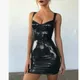 Women PU Leather Dress Sleeveless Sexy Mini Dress Backless Fashion Cocktail Party Bodycon Dresses