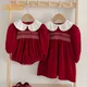 Infant Kids Baby Girls Long Sleeve Sweet Solid Color Sisters Dress Newborn Baby Girls Doll Collar