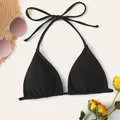 Black Bikini Tops Sexy Women Solid Color Bandage Swimsuit Bra Backless Sleeveless Swimming Crop Top