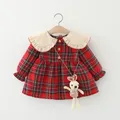 Autumn Girl Long sleeved Dress with Plaid Polo Collar College Style Newborn Princess Dress Comes