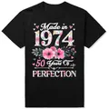 Made In 1974 Floral 50 Years Old 50th Birthday Tee Top Round Neck Short-Sleeve Fashion Tshirt