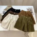 Zik Hekiy 2023 New Corduroy Women's Cargo Shorts Autumn Winter High Waist Wide Leg Shorts Casual