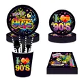 Hip Hop 90‘s Party Disposable Tableware Retro Party Tablecloth Paper Cups Plates Straws Retro Disco