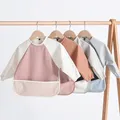 Easy Clean PU Long Sleeve Bib Baby Kids Solid Color Soft Faux Leather Children Apron Painting Meals