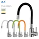 ULA Flexible Kitchen Faucet Black Chrome Kitchen Hot Cold Water Mixer Tap Spout 360 Degree Rotate