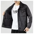 2024 giacca corta in Denim nero uomo Jeans giacca cappotti Casual giacca a vento tasche tuta Bomber