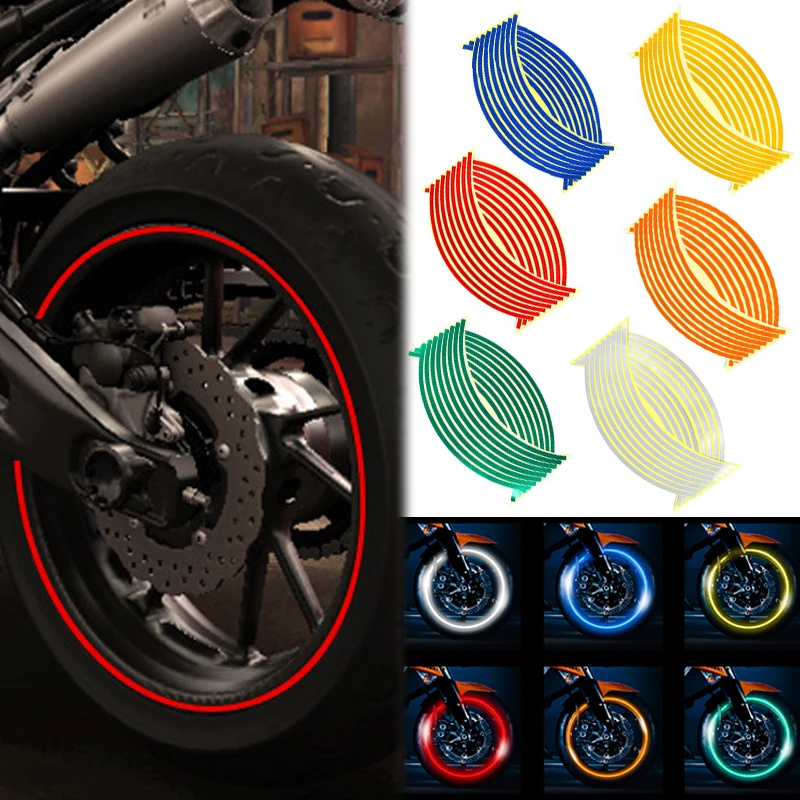 16 pz/set adesivi riflettenti per pneumatici per ruote per auto moto strisce riflettenti per nastro per cerchioni per decalcomanie per auto moto per Yamaha Kawasaki