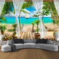 Custom 3D Photo Wallpaper Balcony Sandy Beach Sea View 3D Living Room Sofa Bedroom TV Background