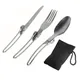 3 piece Foldable Stainless Steel Camping Utensil Set with Carrying Bag - Perfect for Picnics