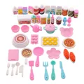 Dollhouse Mini Kitchen Food for Barbie 43 Pcs Dinner Set Fork Knif Plate Pizza Soup Tableware Cute