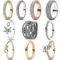 Authentic 925 Sterling Silver Love Message Herbarium Cluster Timeless Pave Single-row Rings For