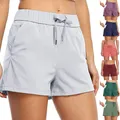 Women's Shorts Drawstring Mid Rise Shorts Summer Casual Sports Solid Color Pocket Loose Shorts Yoga