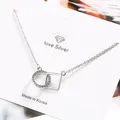 S925 Sterling Silver Electroplated 18k Rose Gold Double Ring Pendant Necklace (40cm + 3.5cm) Luxury