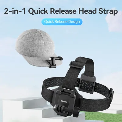 TELESIN 2 in 1 Head Strap Hat clip for Gopro hero 12 11 10 9 8 Accessories Head Belt Strap Mount