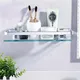 Tempered Glass Bathroom Shelf Aluminum Storage Rack Rectangular 30 40 50cm 1 Tier Silver Sand