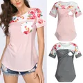 Summer Women Pregnancy Maternity Shirts Maternity Short Sleeve Floral Stripe Nursing T-shirt Top For