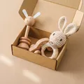3pc Baby Rattle Montessori Educational Toys Crochet Rabbit Toy Rattle Baby Toys Newborn Gift Wooden