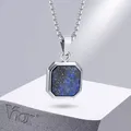 Vnox 15mm Square Pendant Necklace for Men Gemetric Enamel Lapis Lazuli Stone Pendant with Box