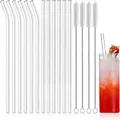 12-Pack Reusable Glass Straws Clear Smooth Glass Drinking Straw 8''x10 MM Set of 6 Straight and 6