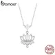Bamoer 925 Sterling Silver Lotus Pendant Necklace Pink Opal Flower Neck Chain for Women Engagement