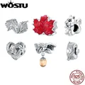 WOSTU 925 Sterling Silver Autumn Elements Butterfly Beads Squirrel Charm Maple leaf Pendant Fit DIY