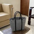 2023 New Vegetable Basket Summer Fashion PVC Handbag Hand Woven Bag Patchwork Striped Tote Beach