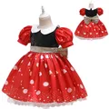 Disney Mickey Mouse Dress for Girls Minnie Cartoon Clothes Headband Boys Cosplay Costumes Fancy Bow