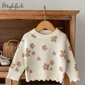 Autumn New Baby 0-3 Year Old Girl Baby Fashion Flower Jacquard Pullover Knitwear Versatile Top