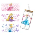 Disney Princess For Libbey 16oz Can Glass 3D Waterproof UV DTF Cartoon Princess Coffee Can Wrap