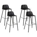 Lot 4 Tabourets de Bar Modernes Siège en Plastique Synthétique Noir Pieds en Métal Chaises de