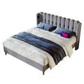 Merax Polsterbett Einzelbett mit USB Typ C Ladefunktion, Gepolstertes bett in Grau, 160 x 200 cm Bettrahmen - Leinen