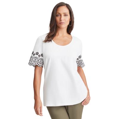 Plus Size Women's Eyelet Scoop-Neck Tee by Jessica London in White Medallion Embroidery (Size 3X)