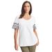 Plus Size Women's Eyelet Scoop-Neck Tee by Jessica London in White Medallion Embroidery (Size S)