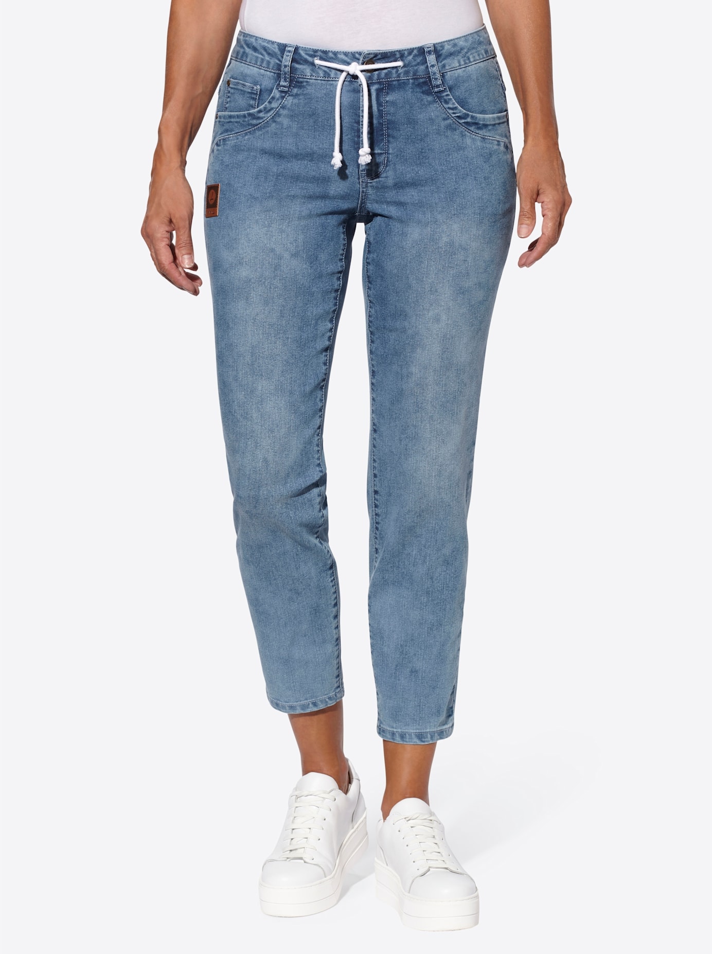 5-Pocket-Jeans CASUAL LOOKS, Damen, Gr. 21, Kurzgrößen, blau (blau, bleached), 81% Baumwolle, 17% Polyester, 2% Elasthan, unifarben, lang, Jeans 5-Pocket-Jeans