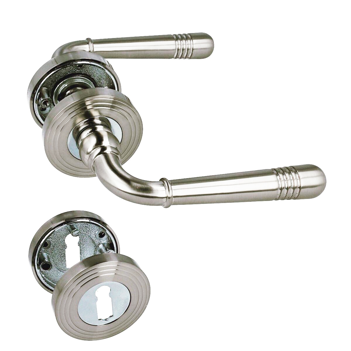 MS Beschläge Türdrücker Türbeschlag Rosettengarnitur Drückergarnitur matt Nickel Buntbart Image