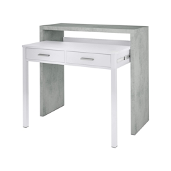 Dmora Konsolentisch Billings, Schreibtisch mit ausziehbarer Platte, PC-Schreibtisch mit 2 Schubladen, 99x36h88 cm, Zement und Weiß Image