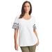 Plus Size Women's Eyelet Scoop-Neck Tee by Jessica London in White Medallion Embroidery (Size 1X)