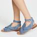 Free People Shoes | Free People Gladiator Sandals Size 6.5 Blue Chambray Ankle Strap Boho Sandal | Color: Blue | Size: 6.5