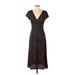 BB Dakota Casual Dress - Midi Plunge Short sleeves: Black Dresses - Women's Size 4