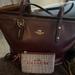 Coach Bags | Euc Auth Coach Burgundy Tote And Matching Plaid Coach Wristlet | Color: Black/Gold/Silver/White | Size: Os