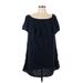 Old Navy Casual Dress - A-Line Boatneck Short sleeves: Blue Print Dresses - Women's Size Large