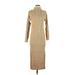 All Mock 3/4 sleeves:Row Casual Dress - Sweater Dress Mock 3/4 sleeves: Tan Solid Dresses - Women's Size Small