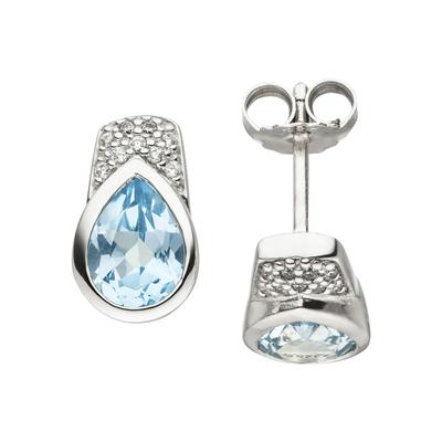 Paar Ohrstecker JOBO, blau (hellblau, hellblau), Ohrringe, Damen, Silber 925 (Sterlingsilber), 925 Silber mit Blautopas 