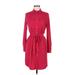 Calvin Klein Casual Dress - Shirtdress Collared Long sleeves: Burgundy Print Dresses - Women's Size 6