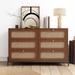 Modern 6-Drawer Dresser Cannage Rattan Wood Closet Wood Storage Cabinet Sideboard,Multi-scene Use,Black
