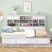 Twin Size Wood Daybed with Storage Shelves Headboard and 3 Drawers