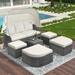 Beige Wicker Daybed with Reclining Canopy Storage Loveseat, All Weather Conversation Set w/ Cushions, Pillows and Lifting Table