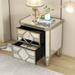 Elegant Mirrored 2-Drawer Side Table With Golden Lines